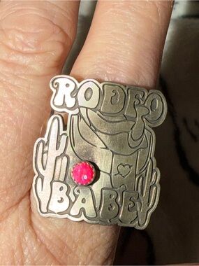Rodeo Babe Sterling Silver Ring with Pink Opal Stone Size 8